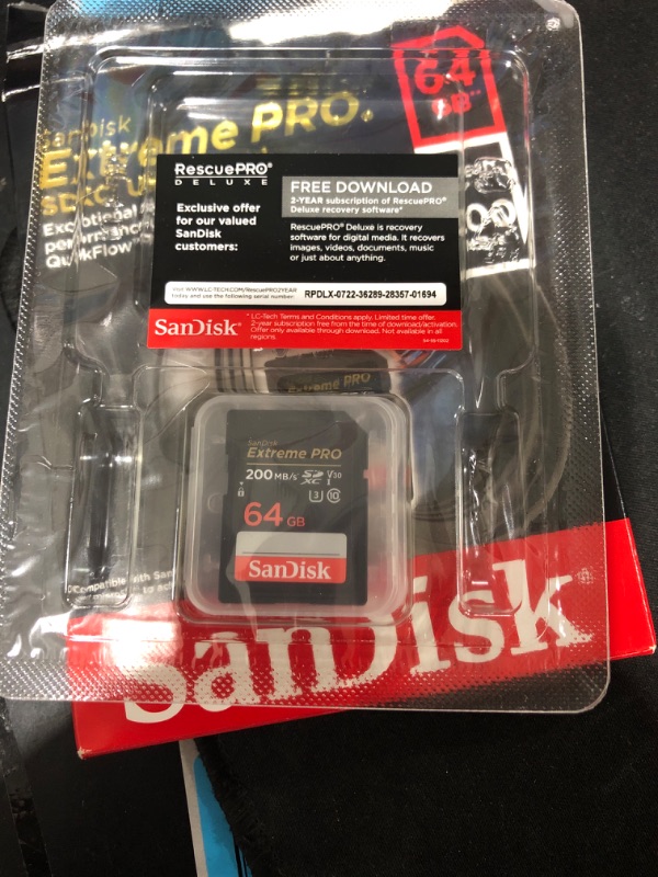 Photo 2 of SanDisk 64GB Extreme PRO SDXC UHS-I Memory Card - C10, U3, V30, 4K UHD, SD Card - Memory Card Only