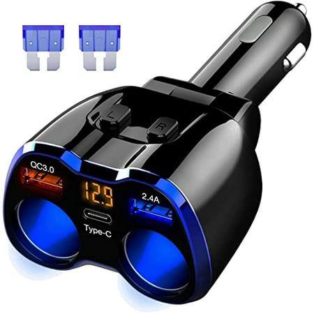 Photo 1 of Car Charger, 150W 2Socket Cigarette Lighter Splitter QC 3.0 Dual USB Ports 1 USB C Fast Car Adapter with Separate Switch LED Voltmeter Replaceable 15A
