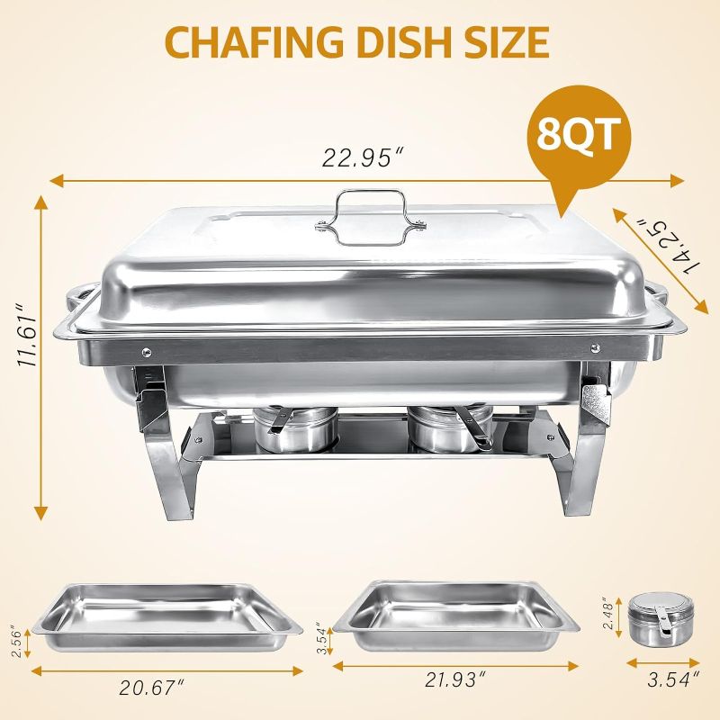 Photo 1 of  Chafing Dish Buffet Set, 8QT Stainless Steel Rectangular Chafers and Buffet Warmer Sets for Catering, with Food & Water Pan, Lid, Foldable Frame, Fuel Holder for Event Party Holiday