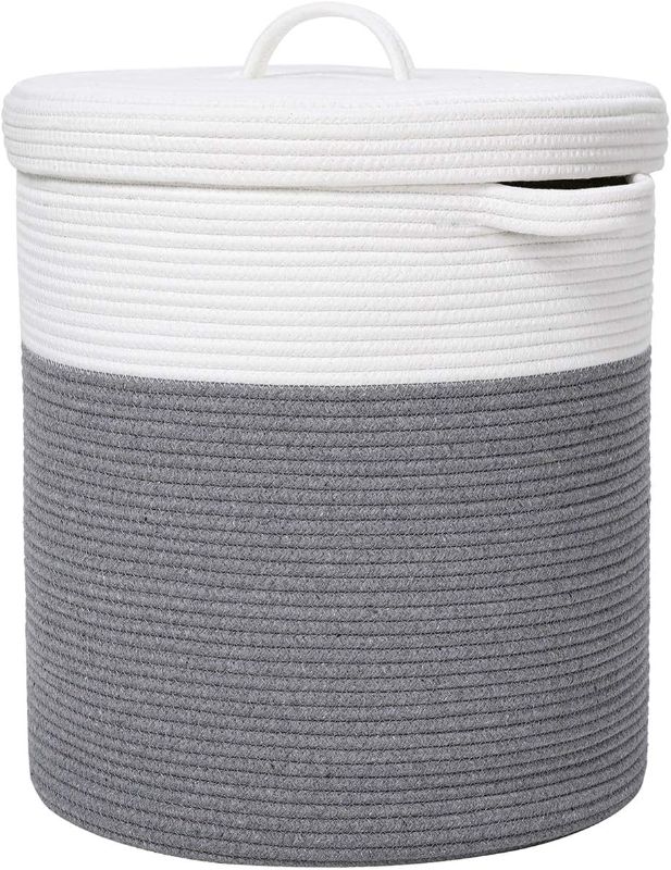 Photo 1 of  Extra Large Storage Basket with Lid, Cotton Rope Storage Baskets