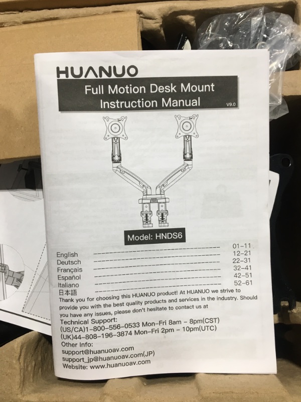 Photo 3 of HUANUO Dual Monitor Stand - Adjustable Spring Monitor Desk Mount Swivel Vesa Bracket with C Clamp
