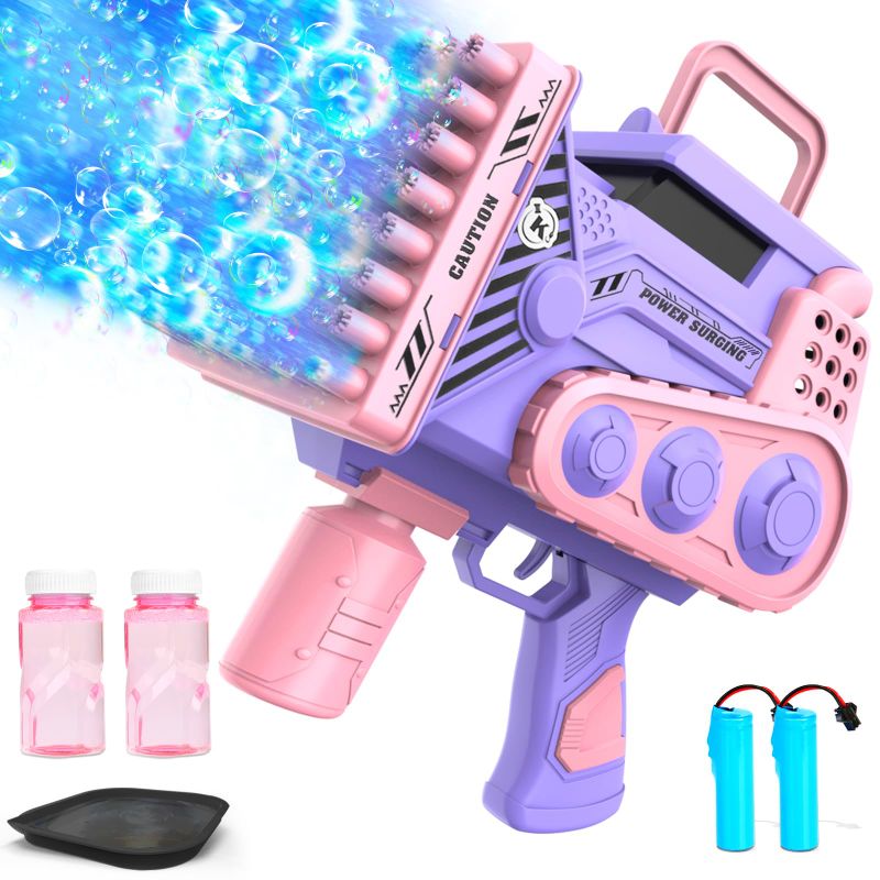 Photo 1 of Bubble Gun with Light Bubble Solution Automatic 69 Holes Bubble Machine Gun Bubbles Maker