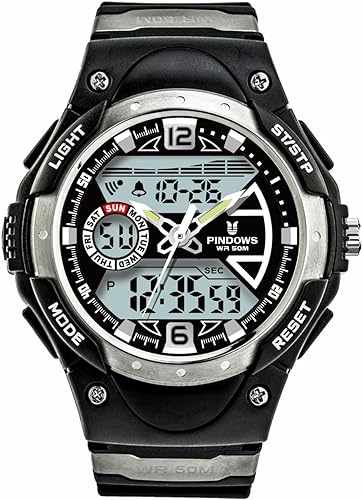 Photo 1 of PINDOWS Watch For Men, Military Digital Analog Watch With LED Backlight Lighting,Outdoor Sports Electronic Watch Date Multi Function Alarm Stopwatch, 50M Waterproof Men Wrist Watch 12H/24H Display.
