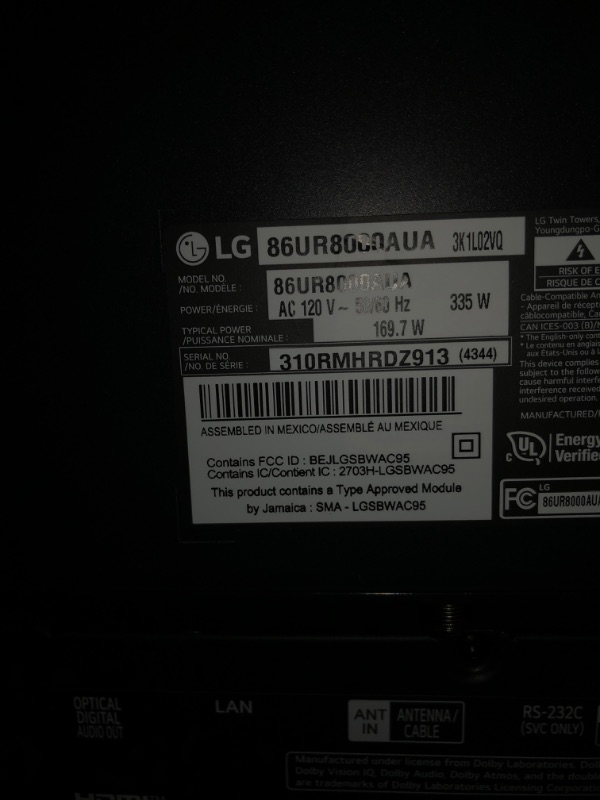Photo 3 of LG 86 Inch Class UR8000 series LED 4K UHD Smart webOS 23 w/ ThinQ AI TV
