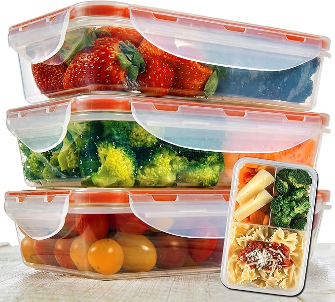 Photo 1 of Bento Lunch Box 3pcs set 24oz - Meal Prep Containers Microwavable - BPA Free - External Leak Proof - Portion Control Containers - Food Prep Containers Dishwasher Friendly - Snap Locking Lid
