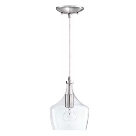 Photo 1 of 1-Light Kitchen Island Teardrop Clear Glass Pendant with Brushed Nickel Finish
