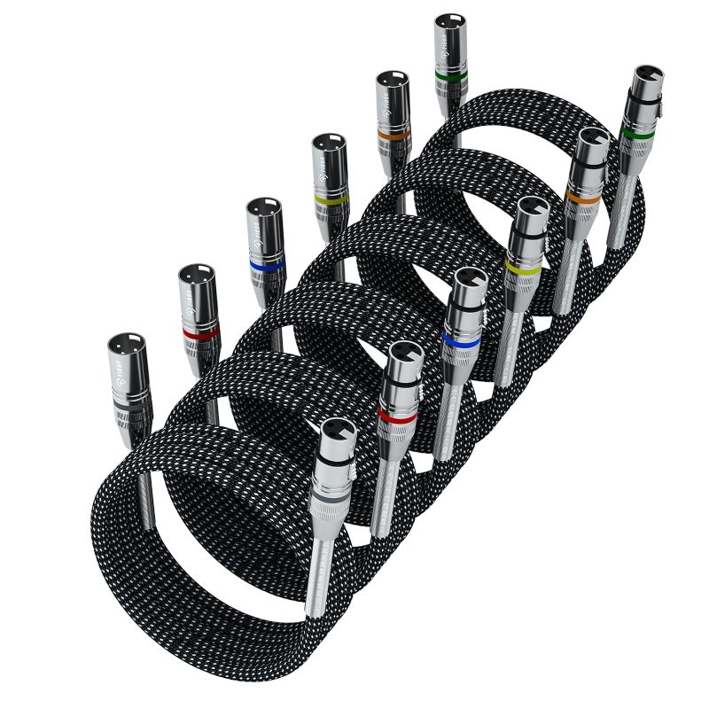 Photo 1 of FIBBR XLR Cables 6 Feet 6 Packs, Microphone Cable Nylon Braided XLR Male to Female 3 Pins Balanced Microphone Cord for Preamps/Speaker Systems and More XLR Audio Devices 
