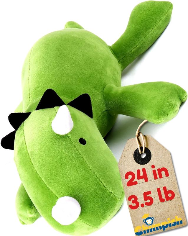 Photo 1 of Chimpish Weighted Dinosaur Stuffed Animal - 24" Weighted Dino Plush, 3.5 lb Anxiety Dinosaur Weighted Stuffed Animals, Greenic Weighted Dinosaur Plush for Anxiety (3.5 Lbs) 