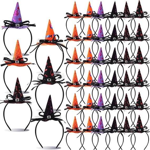 Photo 1 of Crowye 48 Pcs Halloween Witch Hat Headbands Hairbands Witch Hair Hoops Halloween Hair Accessories for Women Girls Halloween Costume Supplies 