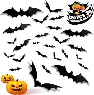 Photo 1 of 156 Pcs Halloween Bats Decoration 3D Bats Wall Decor, 4 Sizes Realistic PVC Scary Bats Decals Halloween Wall Decor Window Door Bathroom Indoor Outdoor Waterproof DIY Party Supplies