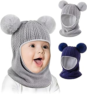 Photo 1 of Baby Winter Hat Scarf Set 2 Pack, Toddler Beanie Hats Girl Boy with Neck Warmer, Beanie for Kids Knit Warm for Cold Weather