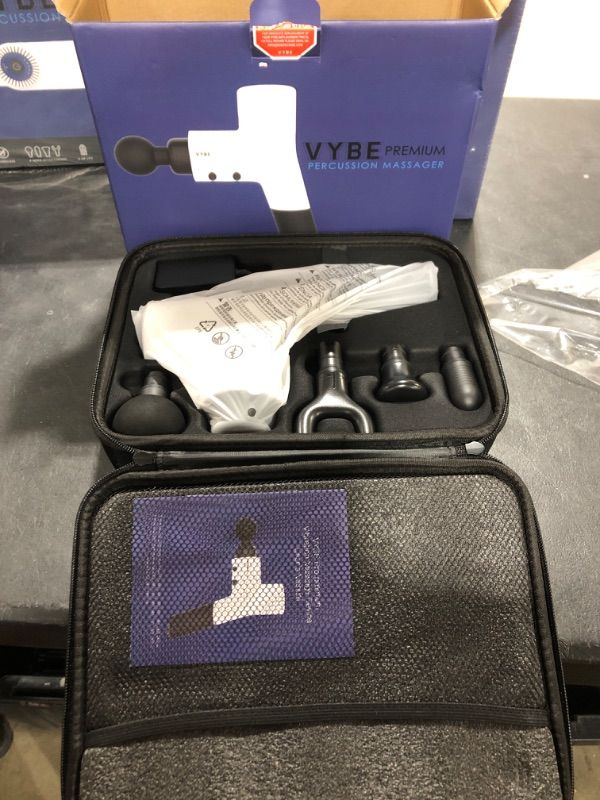 Photo 2 of VYBE Premium Muscle Massage Gun for Athletes - Powerful Handheld Deep Tissue Percussion Massager for Body, Back, Shoulder Pain - Quite Portable Electric Therapy Fascia Gun - 5 Speeds, 4 Attachments