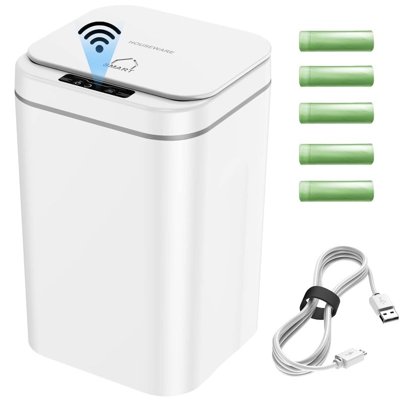 Photo 1 of JHZWD Rechargeable Motion Sensor Bathroom Trash Can 4.2 Gallon Small Automatic Trash Can Touchless, Diaper Trash Can with Night Light, Trash Bin for Bedroom, Office- White
