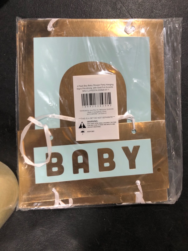 Photo 2 of Boy Baby Shower Decorations, Gold Foil Signs (7.8 x 42.5 in, 4 Pack)