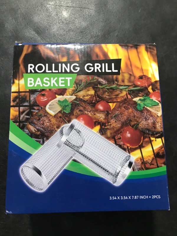 Photo 2 of LivelyLifestyle 2-Pack Premium Rolling Grill Baskets with 1 Glass Oil Spray Bottle included - Versatile BBQ Accessories for Outdoor Grilling and Camping - Ideal for Vegetables, Meat, Fish, Shrimp, Fries, and More - Small (3.54x3.54x7.87 inch). Perfect Gif