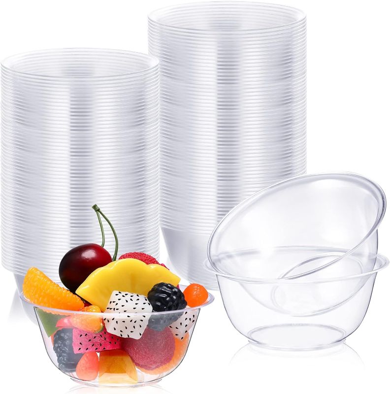 Photo 1 of 200 Pieces 12 oz Clear Plastic Bowls Disposable Crystal Dessert Bowls Transparent Ice Cream Salad Serving Bowls for Party, Wedding, Buffet, BBQ, Dessert Shop, Catering Supplies
