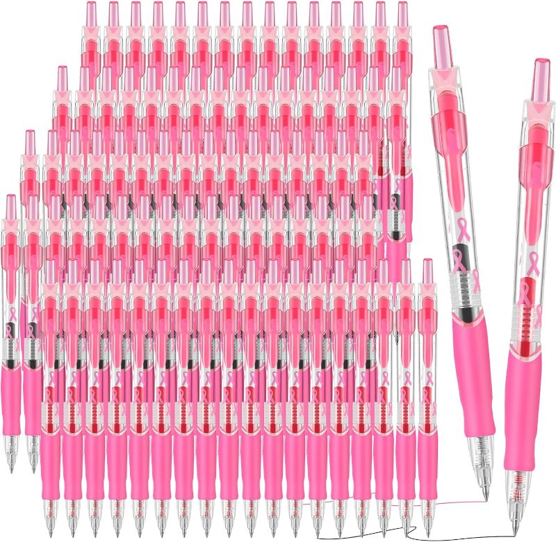 Photo 1 of 200 Pcs Breast Cancer Awareness Pens Pink Ribbon Pens Bulk Retractable Gel Roller Ball Pen Fine Point Gel Ink Pens Breast Cancer Accessories for Women Girls Gift
