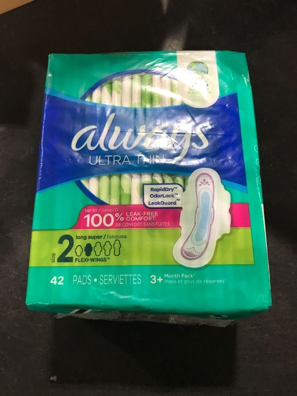 Photo 2 of Always Ultra Thin, Feminine Pads For Women, Size 2 Long Super Absorbency, With Wings, Unscented, 42 Count 42 Count (Pack of 1)