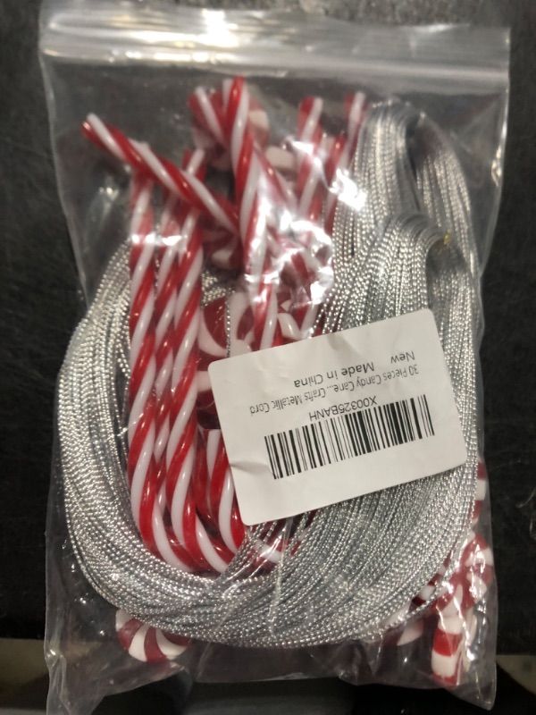 Photo 2 of 30 Pieces Candy Cane Christmas Tree Decorations Candy Peppermint Hanging Ornaments for Xmas Craft Party Holiday Decorative Supplies, Include 109 Yards Crafts Metallic Cord
