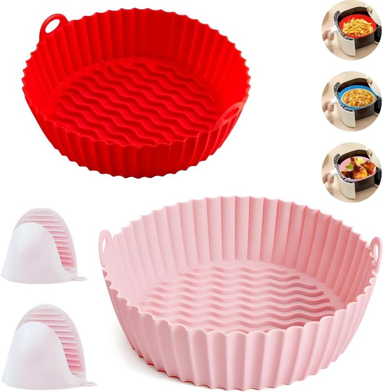 Photo 1 of 2 Pack Air Fryer Silicone Liners Pot for 5 QT or Bigger?VanlonPro Food-grade Non-stick Air Fryer Silicone Basket Bowl, Oven Accessories, Reusable Replacement of Flammable Parchment Paper (Red+Pink)