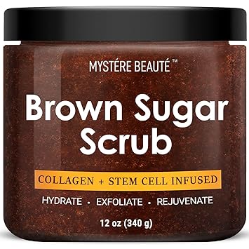 Photo 1 of MYSTÉRE BEAUTÉ Brown Sugar Scrub - Exfoliating Body Scrub with Coconut Oil and Aloe Vera, Gently Exfoliates to Reveal Renewed Complexion, Soothes Dry, Damaged Skin - Great Gift Item - 12 Oz PACKAGING MAY VARY
