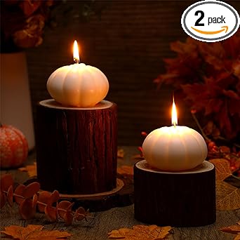 Photo 1 of 2 Pieces Pumpkin Shaped Scented Candles Thanksgiving Fall Pumpkin Candles Decoration Halloween Aromatherapy Candle for Home Kitchen Table Decor Halloween Party Supplies (White)