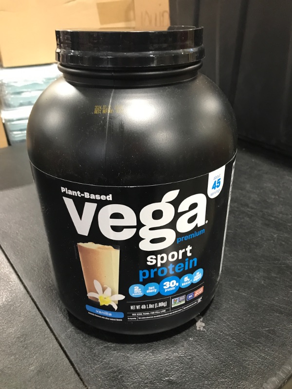 Photo 2 of EXP 07/10/2024 Vega Sport Premium Vegan Protein Powder, Vanilla - 30g Plant Based Protein, 5g BCAAs, Low Carb, Keto, Dairy Free, Gluten Free, Non GMO, Pea Protein for Women & Men, 4.1 lbs (Packaging May Vary)