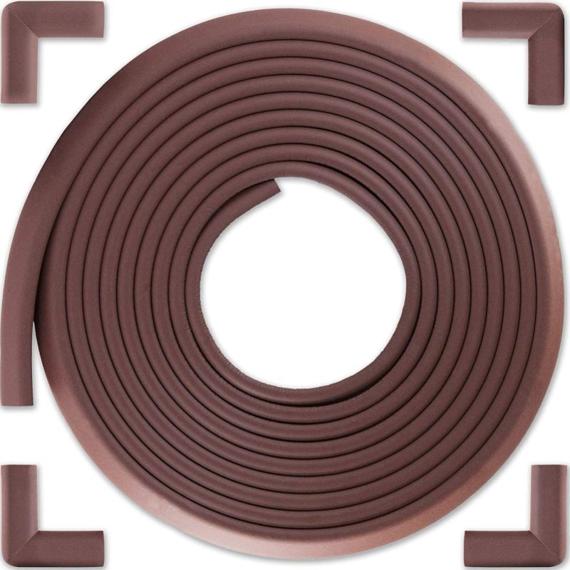 Photo 2 of Bebe Earth Baby Proofing Edge and Corner Guard Protector Set for Back to School, 16 Feet Edges & 4 Foam Corners, Furniture and Table Child Baby Proof Bumpers , Pre-Taped Corner Cushions - Coffee Brown 16 Feet + 4 Corners Coffee Brown