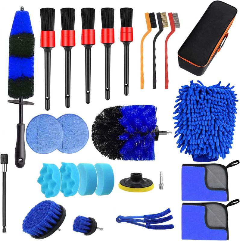 Photo 1 of 26Pcs Car Cleaning Tools, Detailing Brush Set, Car Detailing Kit, Drill Brush Set, Wire Brush Set, Wheel Brush Kit for Cleaning Tire and Rim, Interior, Exterior, Leather, Air Vents, Emblems, Dashboard 