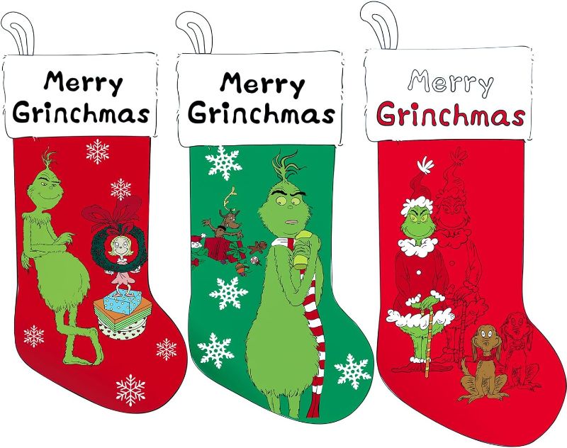 Photo 1 of sanyi Christmas Stockings,Green Christmas Decorative Stockings, Merry Christmas Decorations for The Family Holiday Christmas Socks Party Decoration (3PCS)