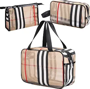 Photo 1 of GOLIKEE 3Pcs Makeup Bags Stripes Cosmetic Bag Set Portable Transparent Waterproof Travel Organizer Multifunction Storage Bag Plaid Toiletry Bag for Women (Stripe)