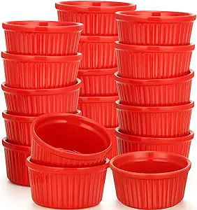 Photo 1 of 18 Pieces 8 Oz Ramekins, Creme Brulee Ramekins Oven Safe, Porcelain Ramekins Set Oven Safe, Souffle Bowls For Baking Souffle Cake Appetizer Custard Pudding Dipping (Red) 