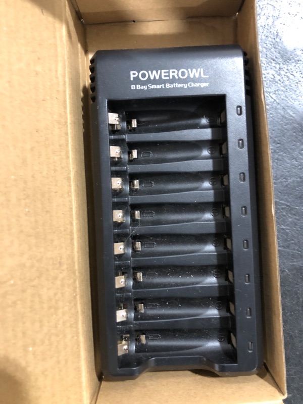 Photo 2 of POWEROWL 8 Bay AA AAA Battery Charger, USB High-Speed Charging, Independent Slot, for Ni-MH Ni-CD Rechargeable Batteries, No Adapter