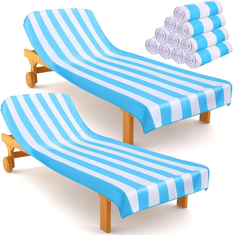 Photo 1 of 12 Pack Oversized Lounge Chair Cover Towel Bulk 31" x 82" Microfiber Cabana Stripe Cushion Accent Beach Chair Cover Towel Pool Chair Towel for Outdoor Lounger Pool Sunbathing Beach, Blue