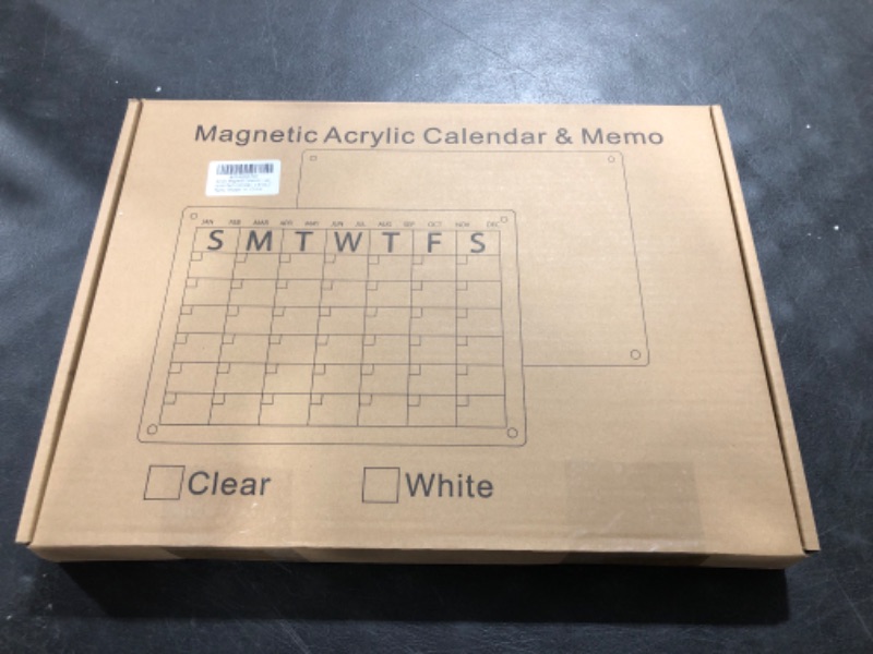 Photo 3 of Acrylic Magnetic Calendar for Refrigerator [No Surface Scratching Magnets] 6 Bright Markers in White, Blue & Pink, Easy Erase Memo Calendar for Kids with Included Eraser and Pen Holder, 16"x12" 