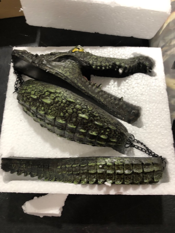 Photo 2 of FXXWJP 31.69 inch Floating Crocodile Decoy - Resin and PU Materials - Waterproof Design - UV Fade-Resistant - 3 Reinforced Chains for Enhanced Stability - Decor for Swamp Lawn Pond Garden (Green)