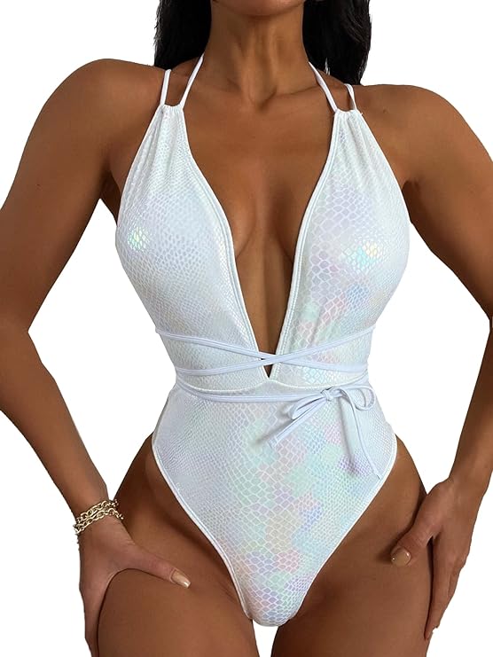 Photo 1 of CuteMe Women's One Piece Swimsuit Backless Sexy V-Neck Tie Up Bathing Suits SIZE M