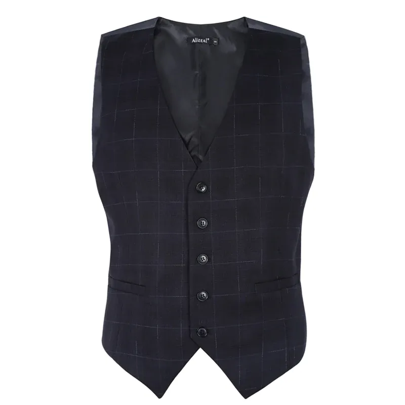 Photo 1 of Alizeal Mens 5 Buttons Business Suit Vest V-Neck Regular Fit Checked Waistcoat for Tuxedo SIZE S