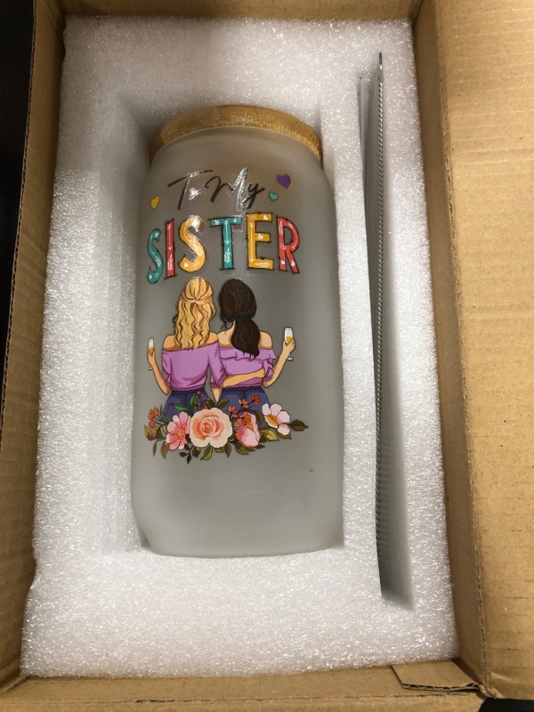 Photo 2 of Sister Gifts - Gifts for Sister - Funny Sisters Gifts from Sister - Birthday Gifts for Sister from Sister - Sister Christmas Gifts - Unique Gifts For Sisters, Little Sister Gifts - 16 Oz Can Glass