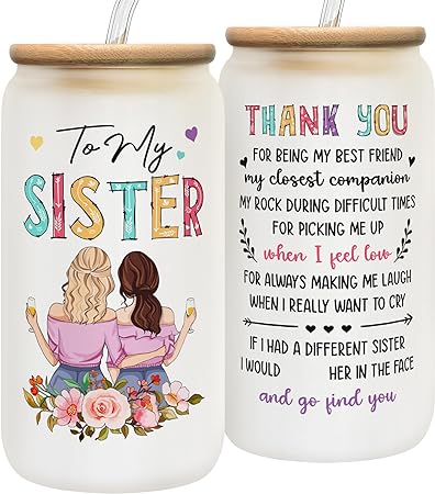 Photo 1 of Sister Gifts - Gifts for Sister - Funny Sisters Gifts from Sister - Birthday Gifts for Sister from Sister - Sister Christmas Gifts - Unique Gifts For Sisters, Little Sister Gifts - 16 Oz Can Glass