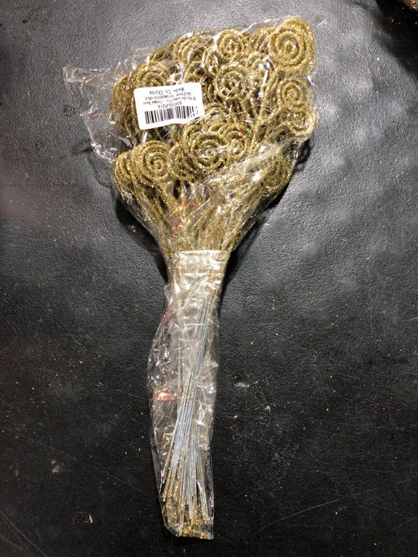 Photo 1 of 32 Pcs Gold Glitter Christmas Picks Christmas Tree Filler Branches, Candy Christmas Tree Sticks for Xmas Floral Picks Sprays Crafts Party Festive Home Tree Decorations