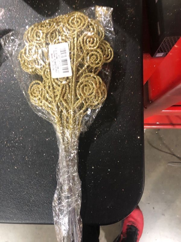 Photo 1 of 32 Pcs Gold Glitter Christmas Picks Christmas Tree Filler Branches, Candy Christmas Tree Sticks for Xmas Floral Picks Sprays Crafts Party Festive Home Tree Decorations

