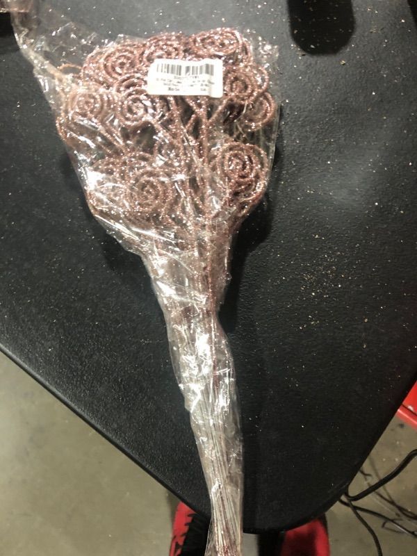 Photo 1 of 32 Pcs Rose Gold Glitter Christmas Picks Christmas Tree Filler Branches, Candy Christmas Tree Sticks for Xmas Floral Picks Sprays Crafts Party Festive Home Tree Decorations