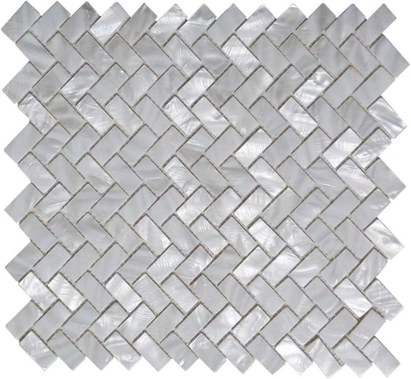 Photo 1 of Art3d 6-Pack White Mother of Pearl MOP Shell Tile for Shower Wall, 12" x 12" Natural White Herringbone