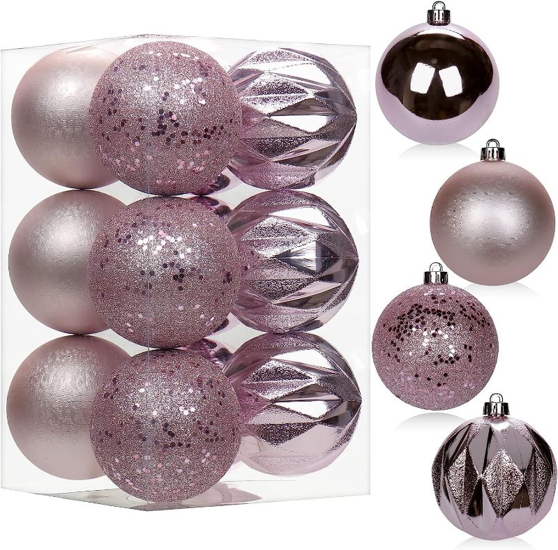 Photo 1 of 12PCS 3.15" Christmas Ball Ornaments Shatterproof Pink Christmas Tree Decorations Xmas Tree Balls Halloween Ornaments Décor
