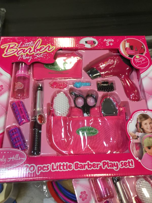 Photo 2 of Hapgo Girls Beauty Salon Set Pretend Play Stylist Hair Cutting Kit Hairdresser Toys with Hair Dryer, Scissors, Barber Apron and Styling Accessories
