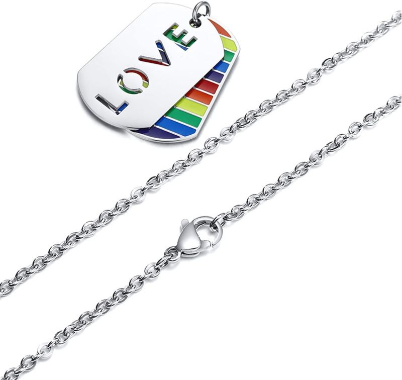 Photo 1 of Bethynas Stainless Steel Pride Necklace LGBT Rainbow Dog Tag Charm Pendant Necklace Gay Lesbian Love Necklace Gift for Men Women
