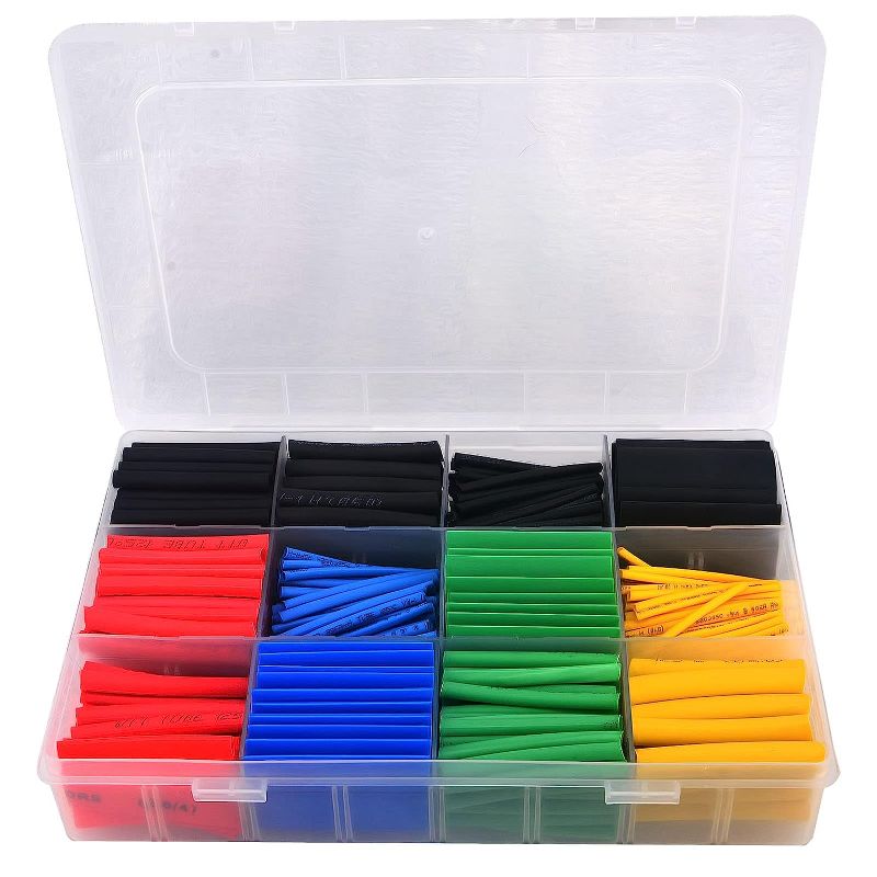 Photo 1 of 530pcs 2:1 Heat Shrink Tubing Kit - Lonlonty Electrical Wire Cable Wrap Assortment Electric Insulation Heat Shrink Tube Kit with Box (5 colors/12 Sizes)