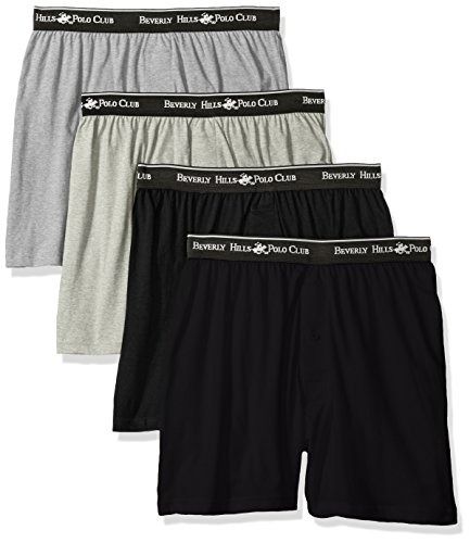 Photo 1 of Beverly Hills Polo Club Men's 4 Pack Knit Boxer, Black/Grey Heather/Charcoal Heather, Medium- SIZE M 
