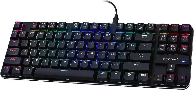 Photo 1 of E-YOOSO TKL Mechanical Keyboard 87 Keys with RGB Backlit, Ultra Thin Compact Water-Resistant Tenkeyless Wired USB Type-C Anti Ghosting Gaming Keyboard for PC, MAC K-630 Red Switch